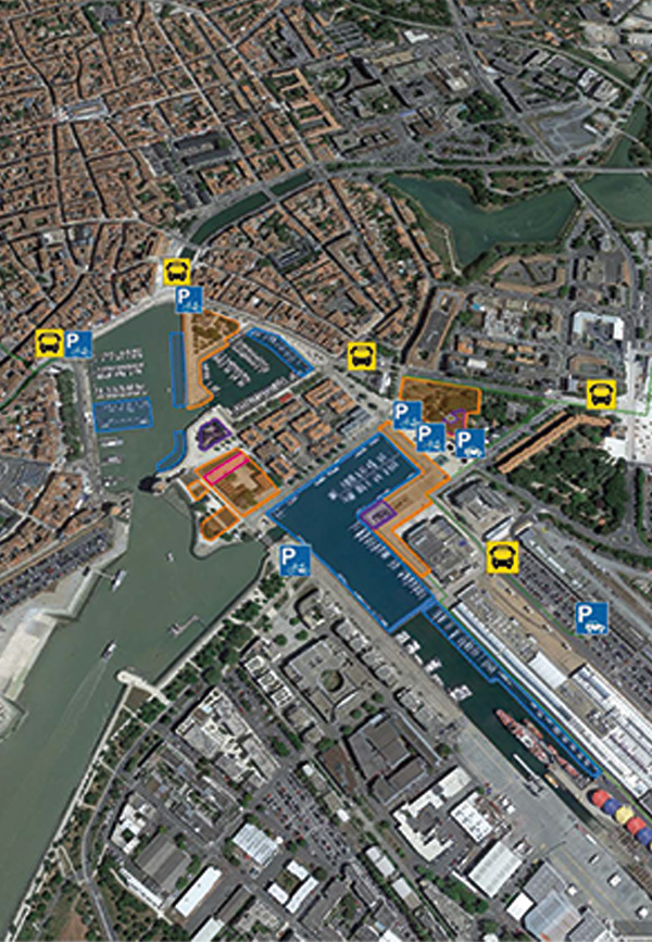Carte aérienne des différents espaces des fêtes maritimes de La Rochelle 2024